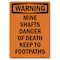 Signmission OSHA WARNING Sign, Mine Shafts Danger Of Death Keep, 7in X 5in Decal, 5" W, 7" L, Portrait OS-WS-D-57-V-13328 - alternate 1